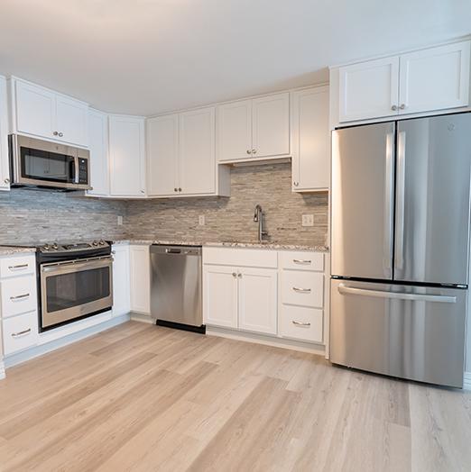 Spacious, renovated kitchens at Lawrence Presbyterian Manor include attractive new fixtures and appliances.